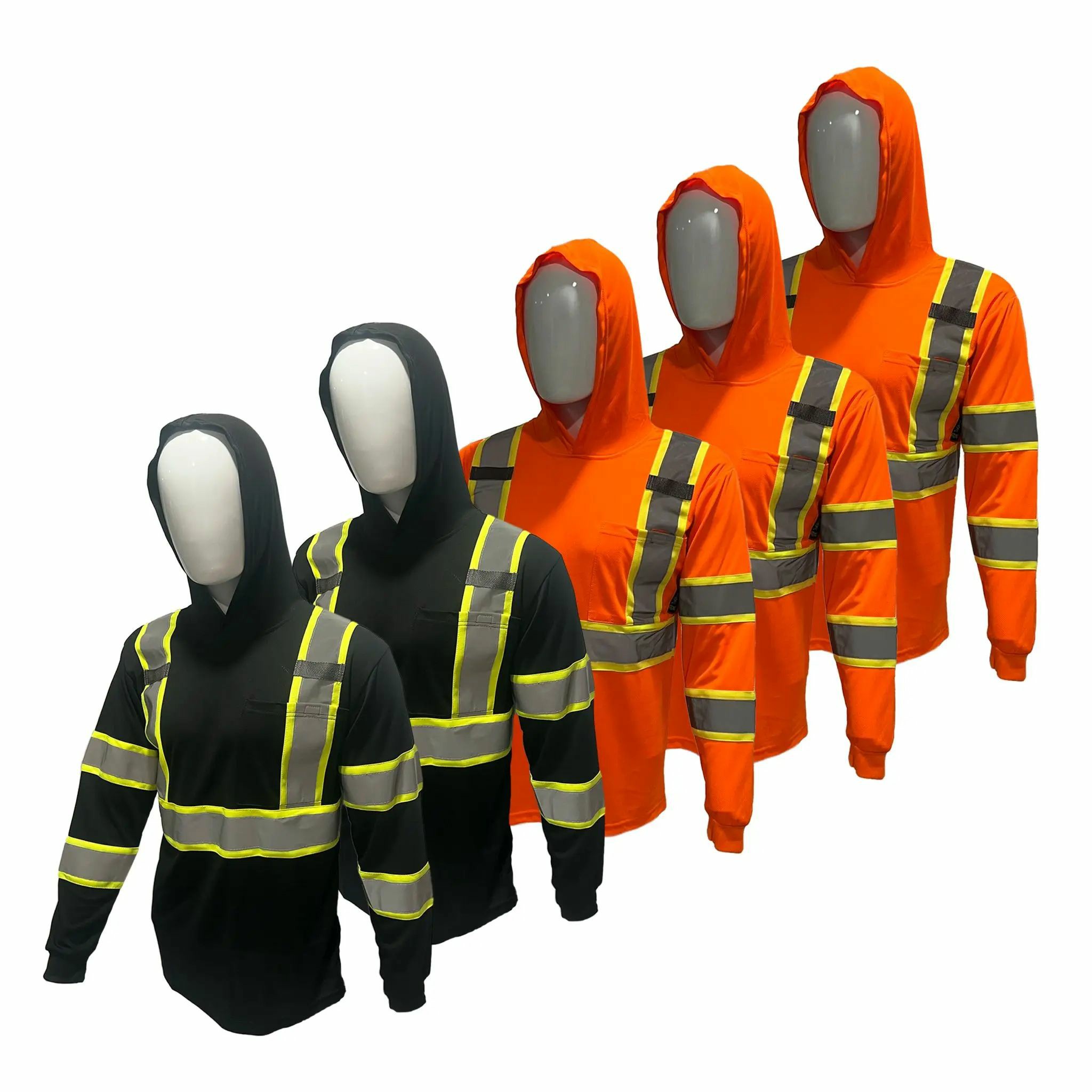 5 PACK SHIRT High Visibility Hoodie Long Sleeve Safety Shirt with hoodie Polyester Birdeye Mesh in various color