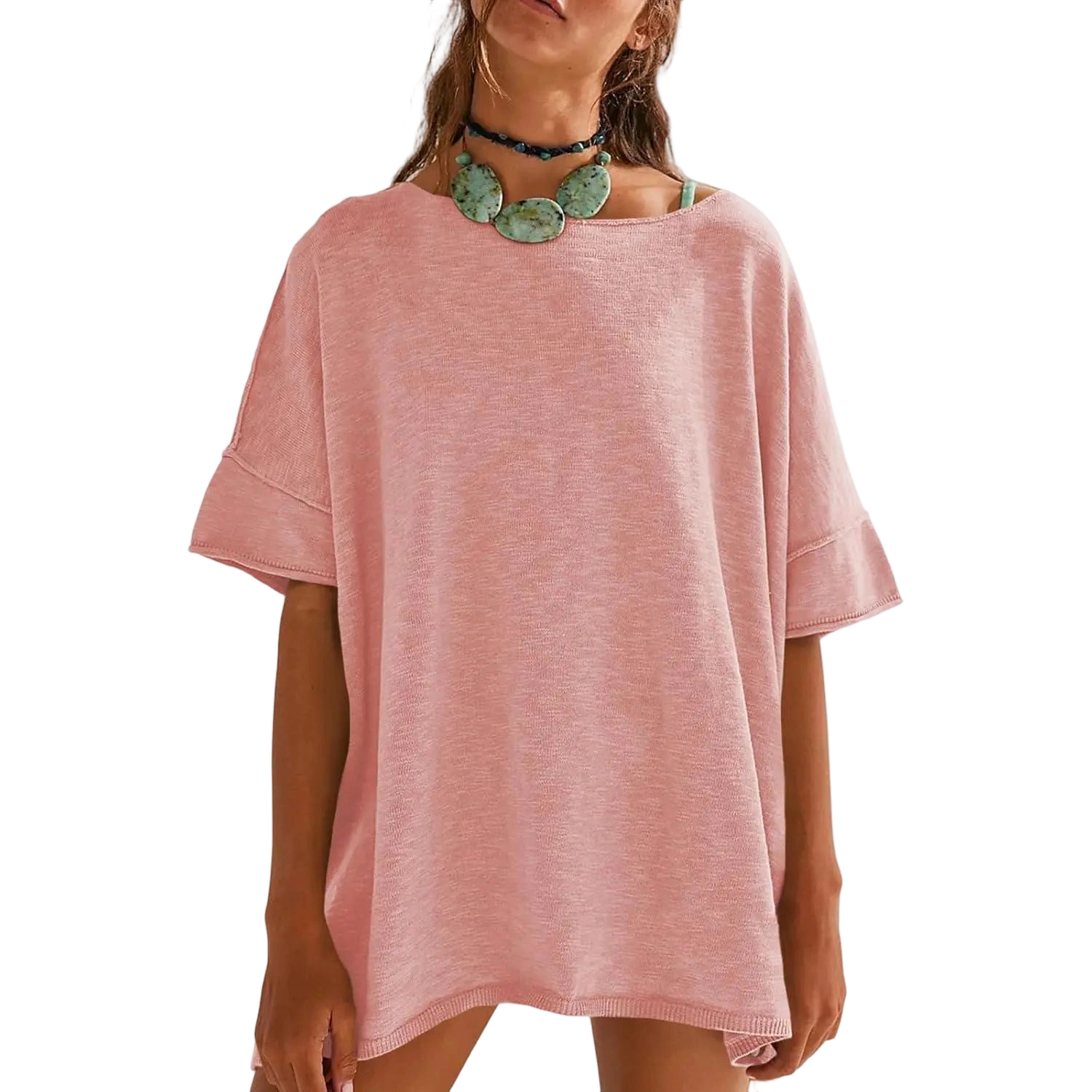 Women's Oversized T Shirts Casual Summer Crew Neck Loose Dropped Short Sleeve Side Slit Hem Blouse Tunic Tops Sweater Tee