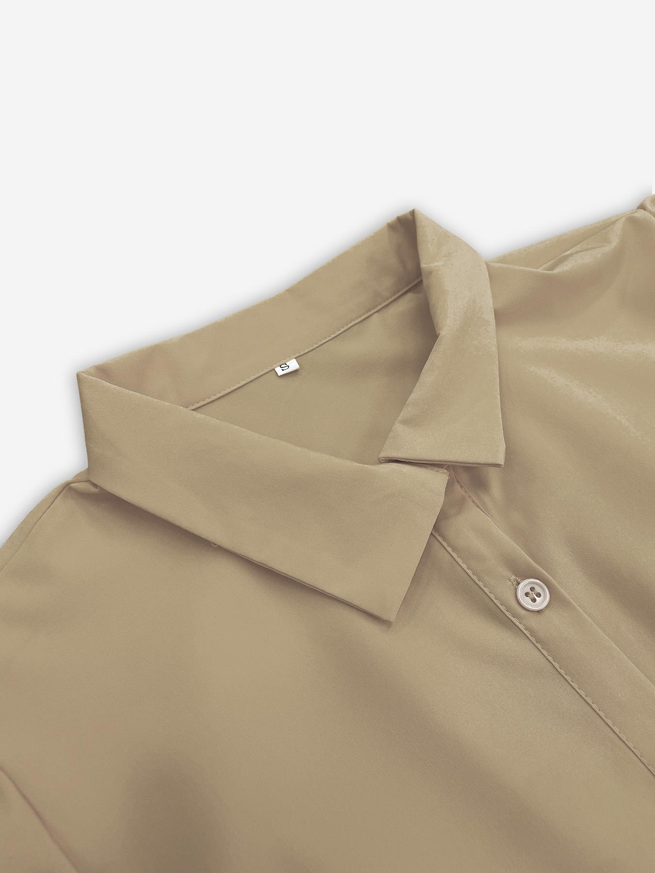 Women's Solid Color Shirt Collar Button Front Dress, Casual Short Sleeve Curved Hem Dress for Daily Wear