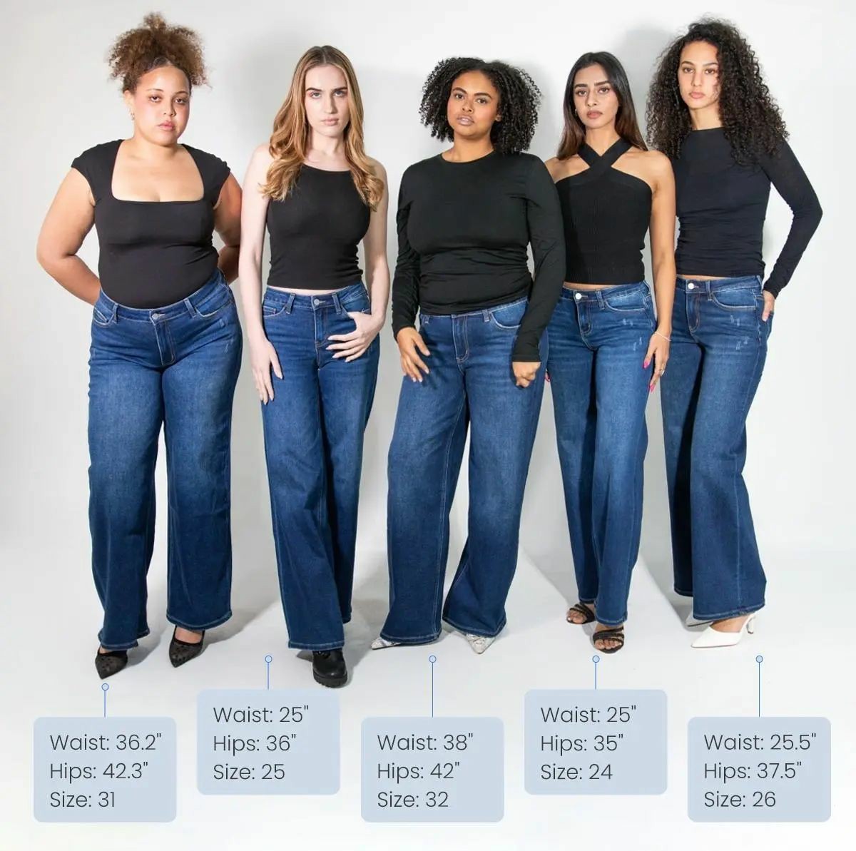 Mid-low Rise Baggy Jeans Stretchy Wide Leg for Women Distressed Pants