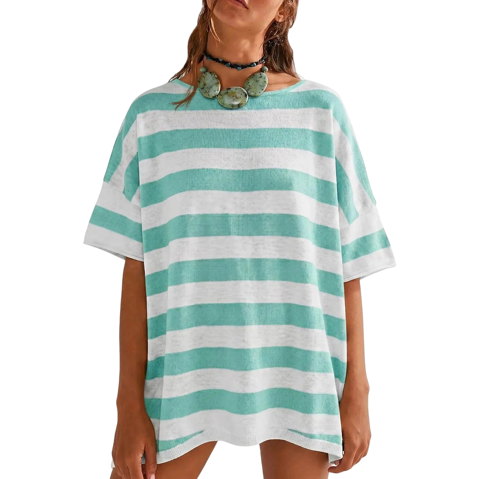 Women's Oversized T Shirts Casual Summer Crew Neck Loose Dropped Short Sleeve Side Slit Hem Blouse Tunic Tops Sweater Tee