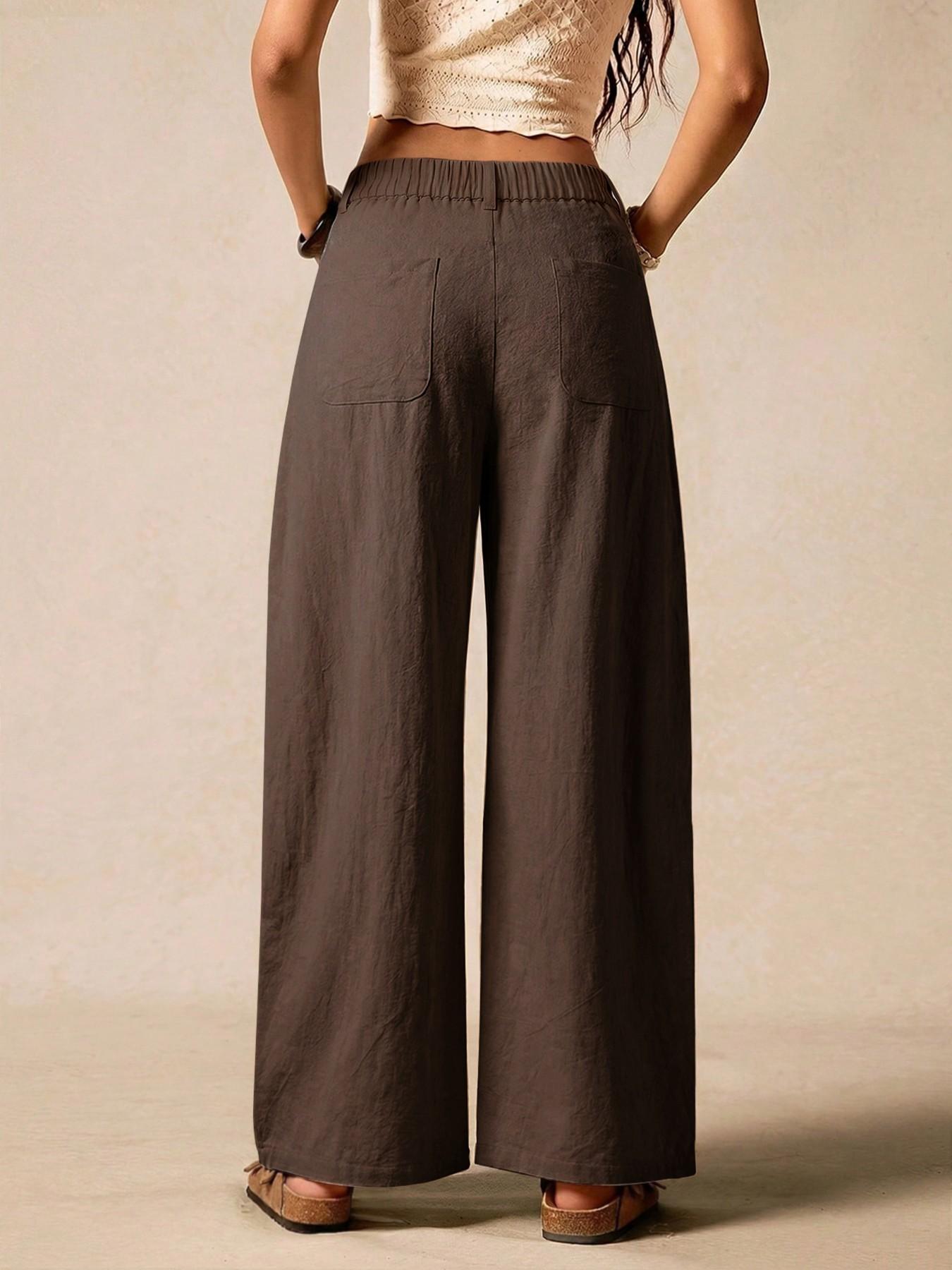 Women's Summer Linen Breathable Lightweight Palazzo Pants Flowy Wide Straight Leg Beach Trousers