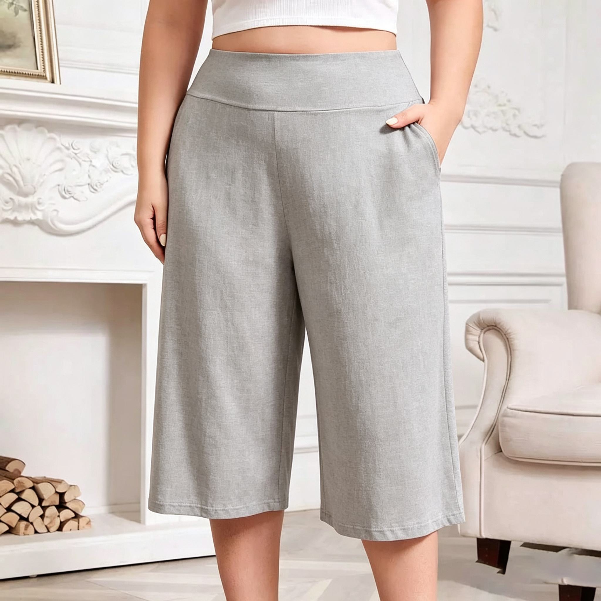 Women’s Plus Size Capri Pajama Pants Soft Breathable Stretchy Wide Leg Lounge Sleep Pants with Pockets Fit Fabric