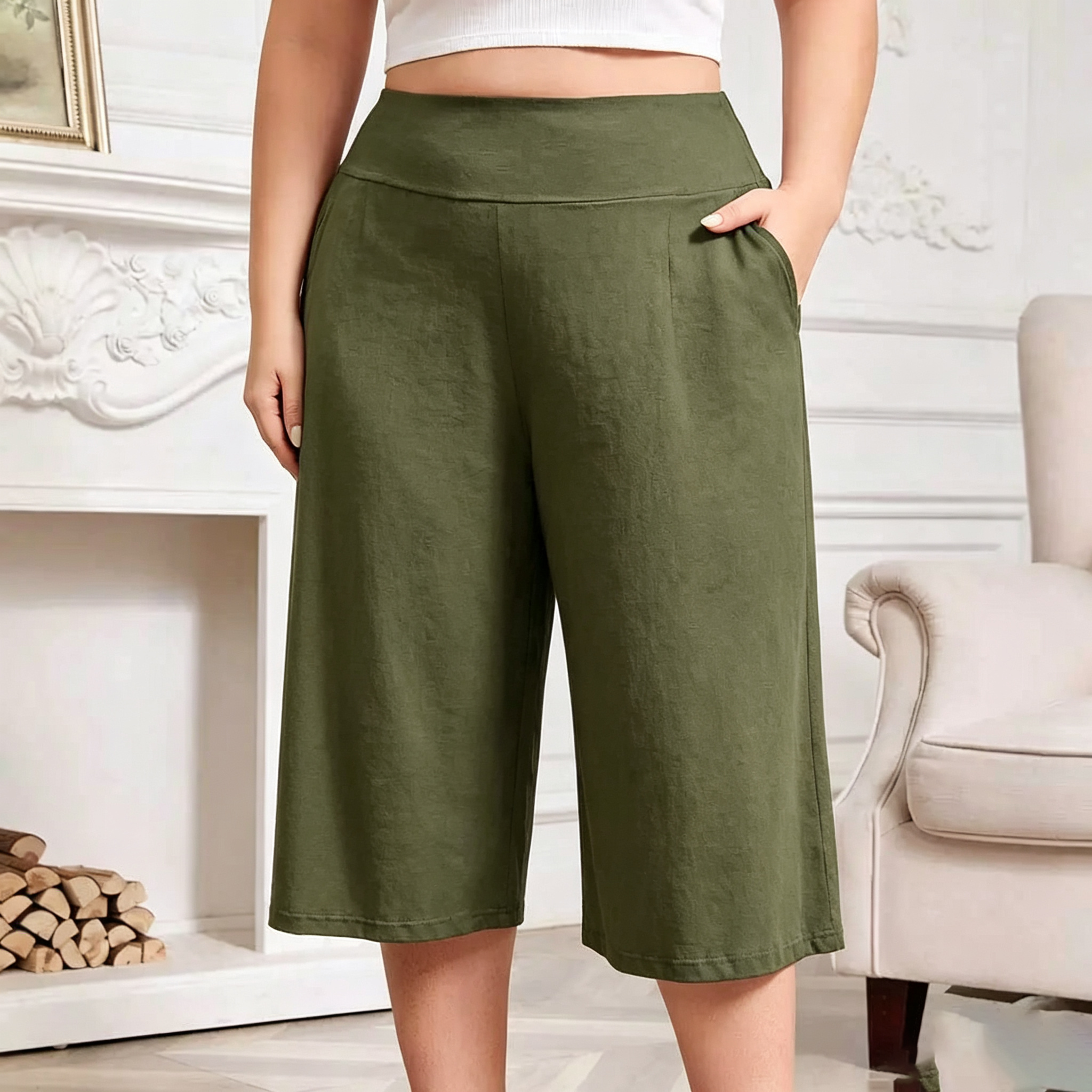 Women’s Plus Size Capri Pajama Pants Soft Breathable Stretchy Wide Leg Lounge Sleep Pants with Pockets Fit Fabric