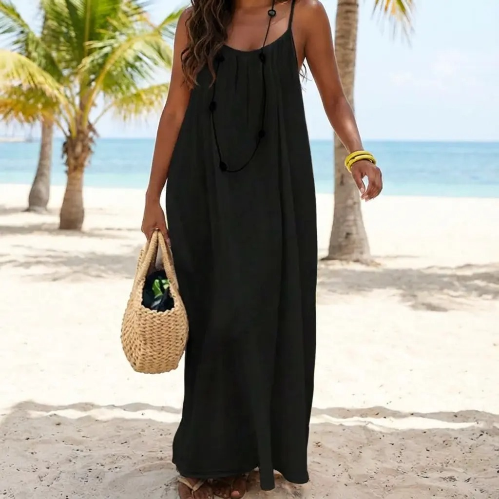 Backless Cami Dresses for Women Cami Lounge Dress Backless Sleeveless House Dress Long Sundress with Back Tie
