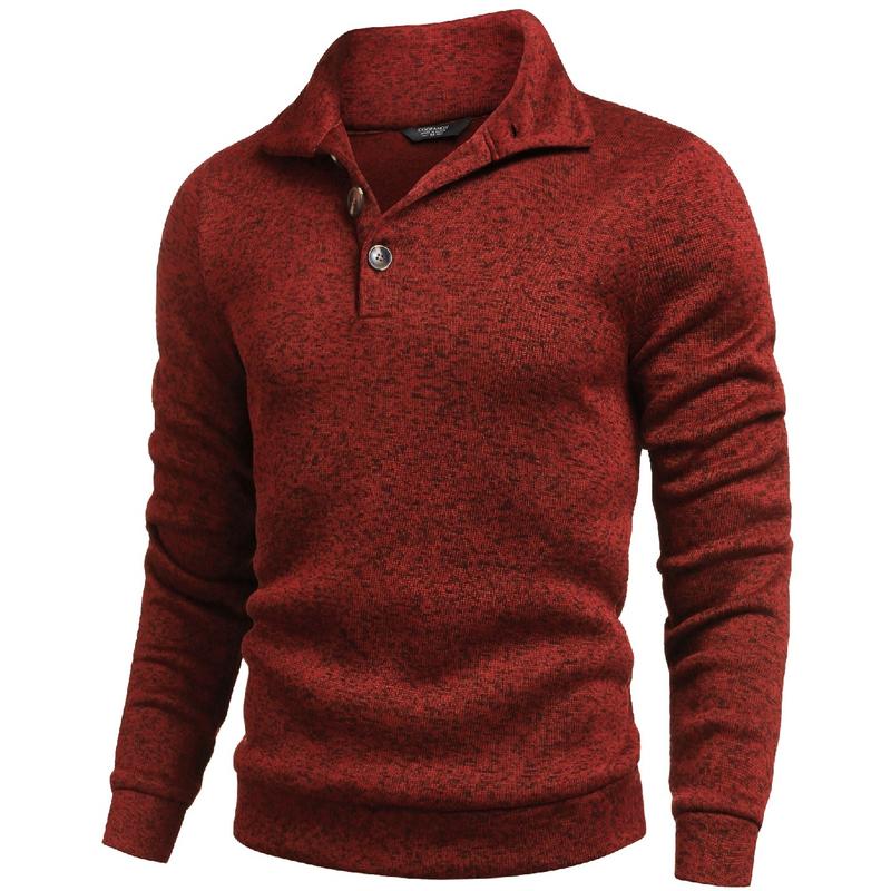 Men's Quarter Button Henley Sweater Casual Knitted Sweatshirt Mock Neck Thermal Fleece Pullover Sweater with Pocket