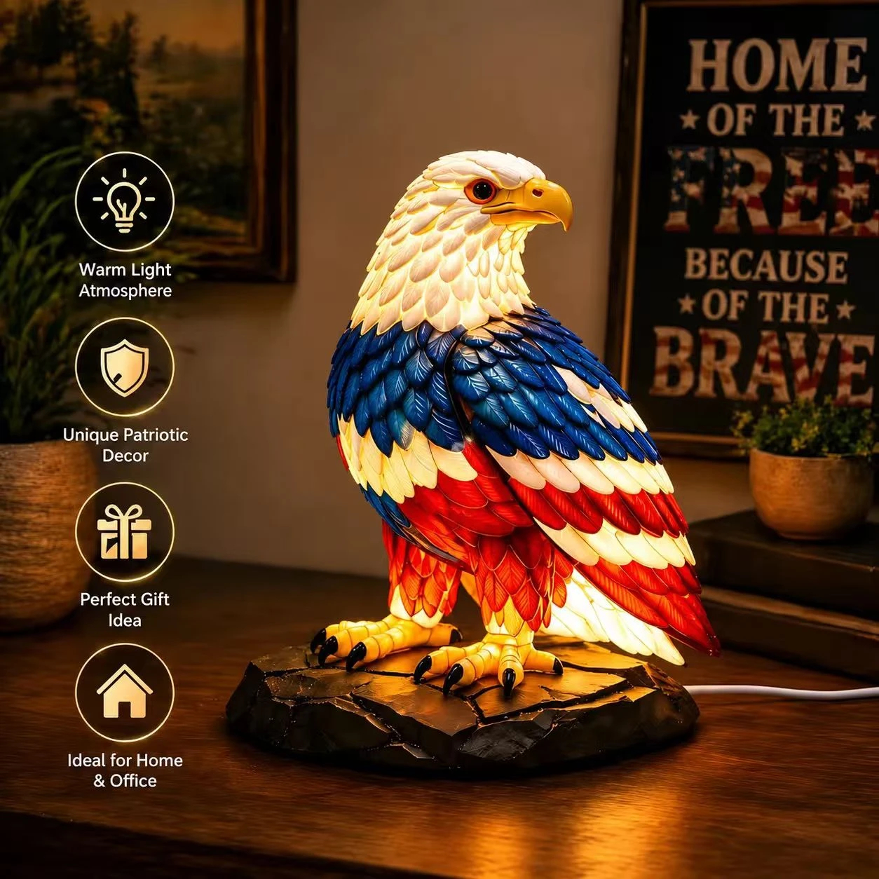 American Flag Color Eagle Table Lamp
