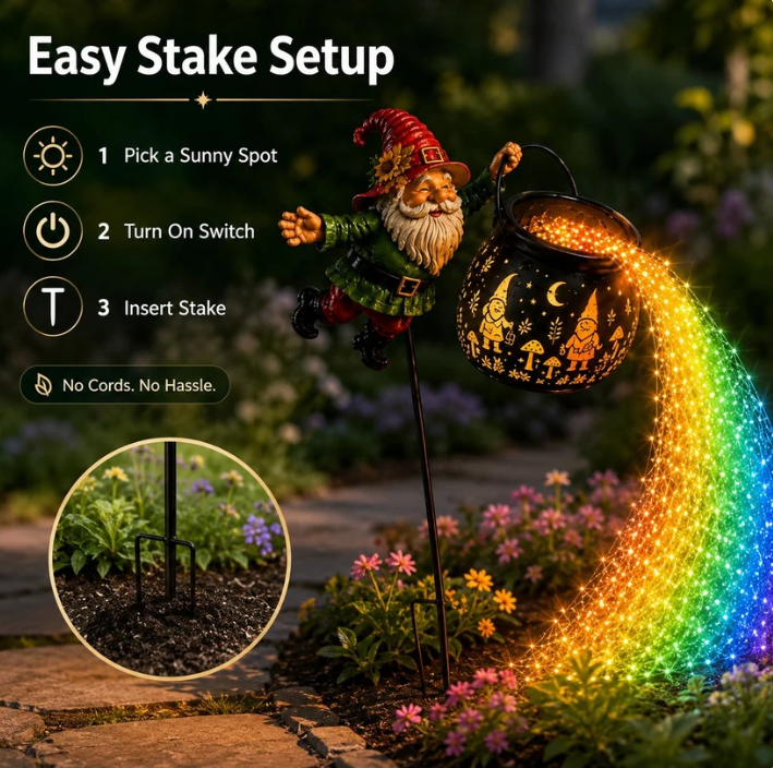 🎁 50% OFF 🌈 Gnome Cauldron Solar Garden Light – Spooky Neon Glow 🧙‍♂️