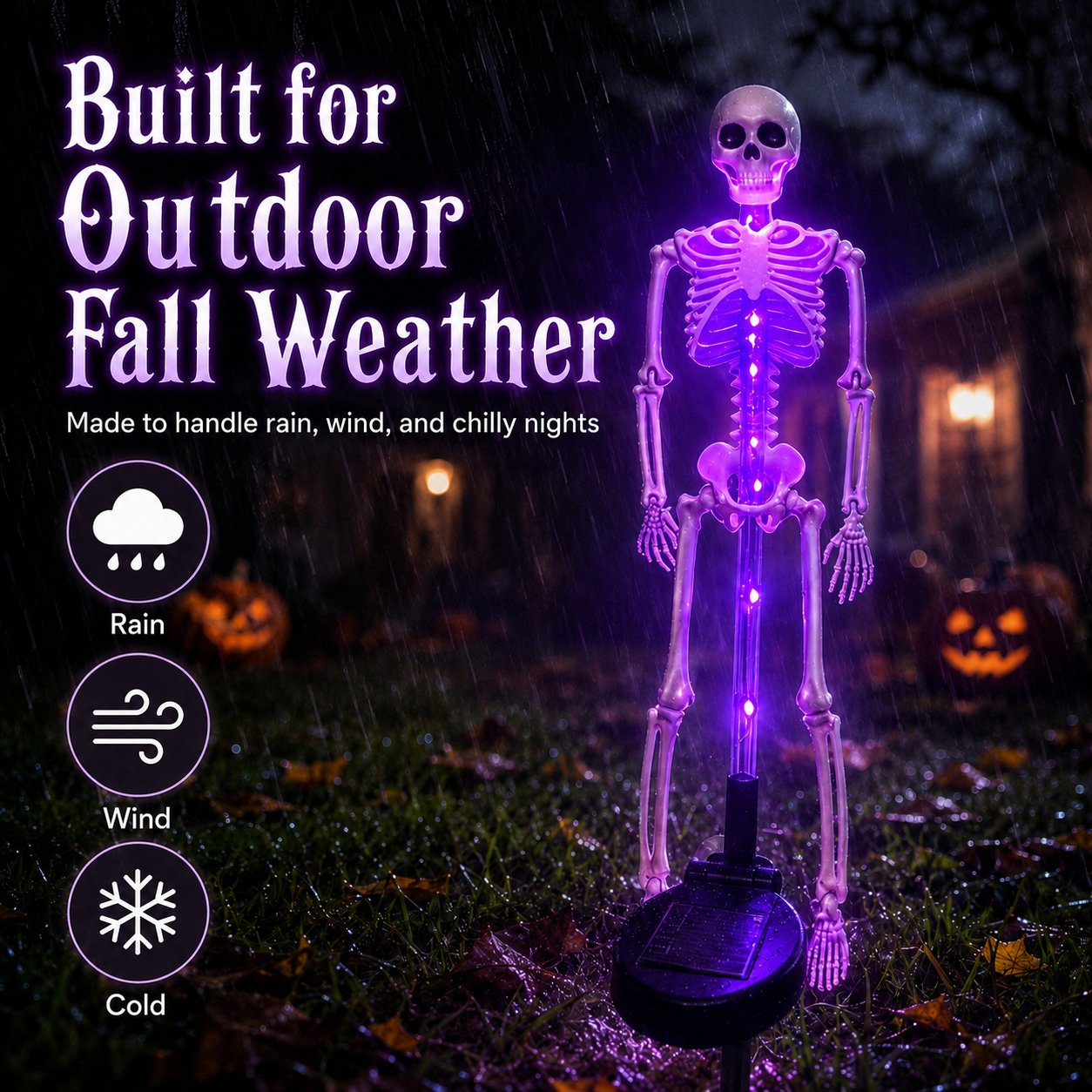 🎃 Buy 2 Get 1 FREE 👻 Solar LED Skeleton Yard Stakes 💀 Spooky Halloween Garden Decorations | Purple, Orange & Green