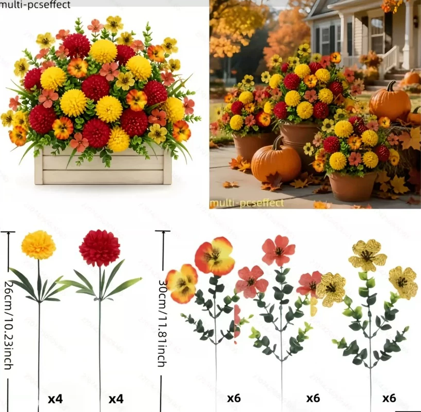 🌸26-Piece Artificial Fall Flower Set – UV-Resistant, Wind-Resistant & Fade-Resistant