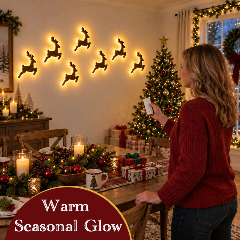 🎅🦌 Lighted Santa & Reindeer LED Wall Decor with Remote ✨ Christmas Holiday Decoration