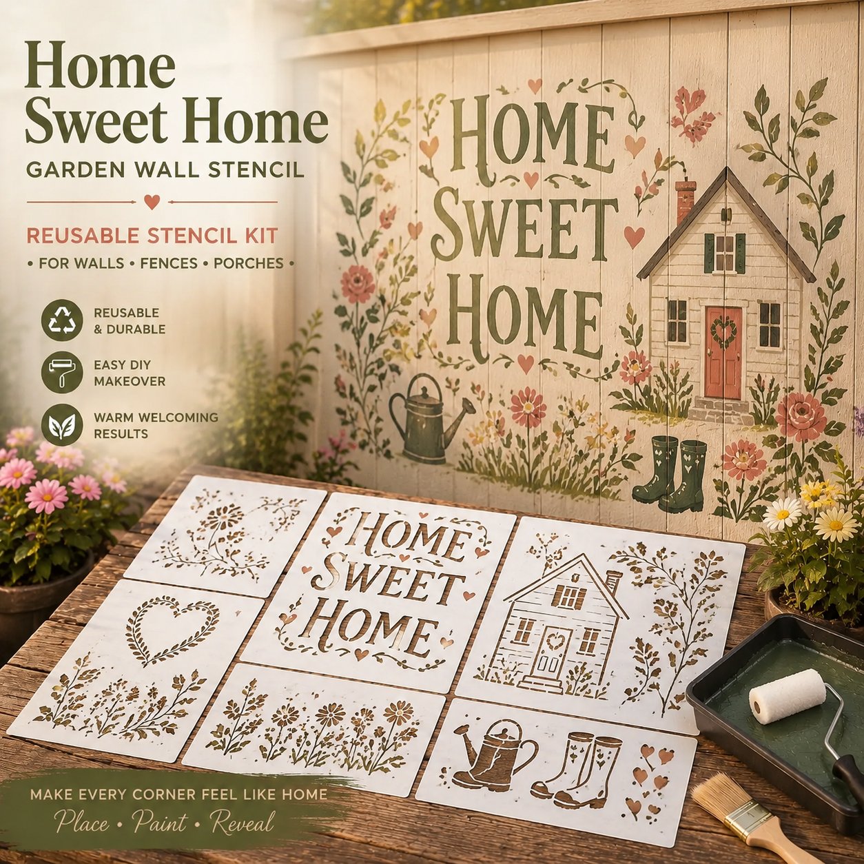 🔥Last Day 50% OFF - 🌿Garden Bloom Wall Stencil Kit | DIY Garden Painting Templates for Every Space