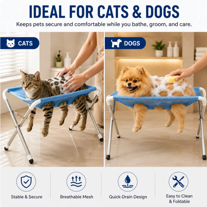 🐾 🛁50% OFF | Upgraded Foldable Pet Grooming Hammock Stand, Reinforced for Nail Trimming & Bathing, Multi‑Color