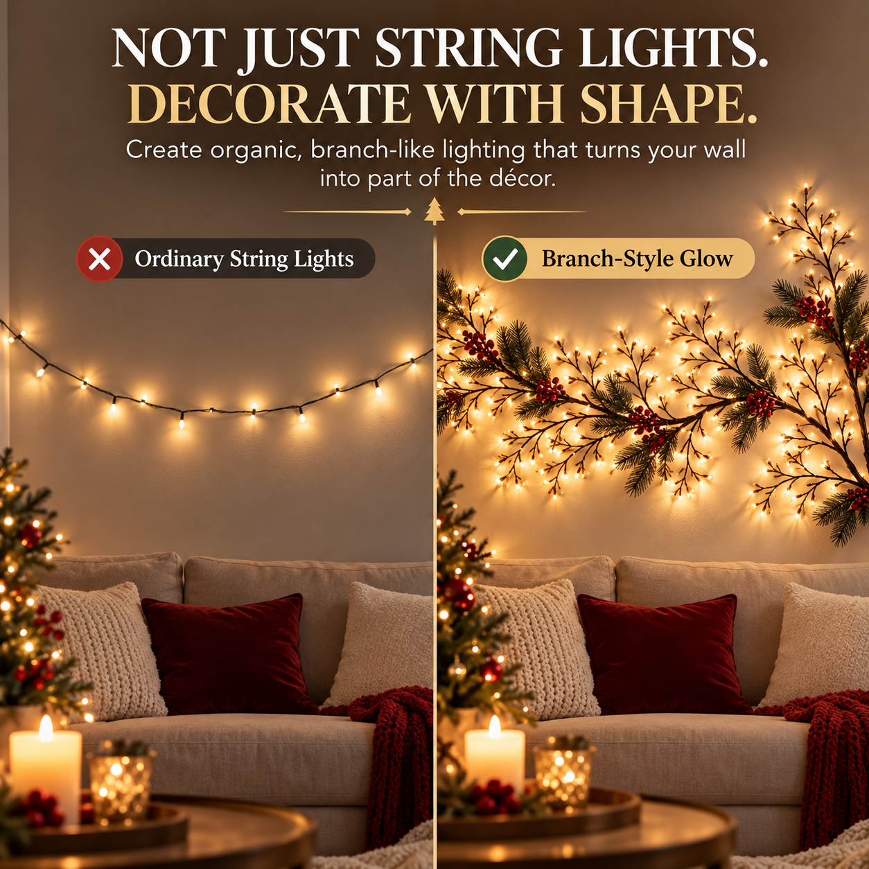 🎄✨ChristmasGlow™ Flexible Branch-Style Holiday Lights with Remote Control