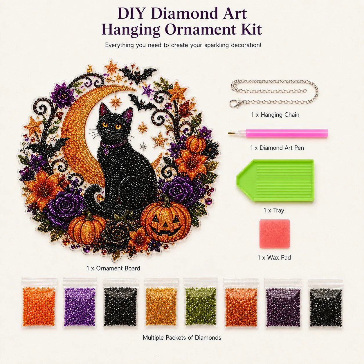 🎃 DIY Halloween Diamond Art Ornament | Sparkling Hanging Decor ✨