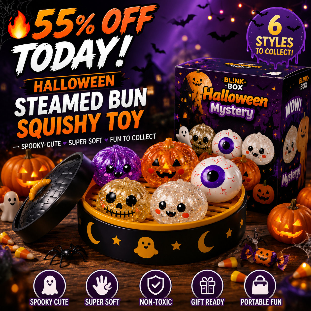 🎃 Halloween Steamed Bun Squishy Mystery Box Toy🔥  