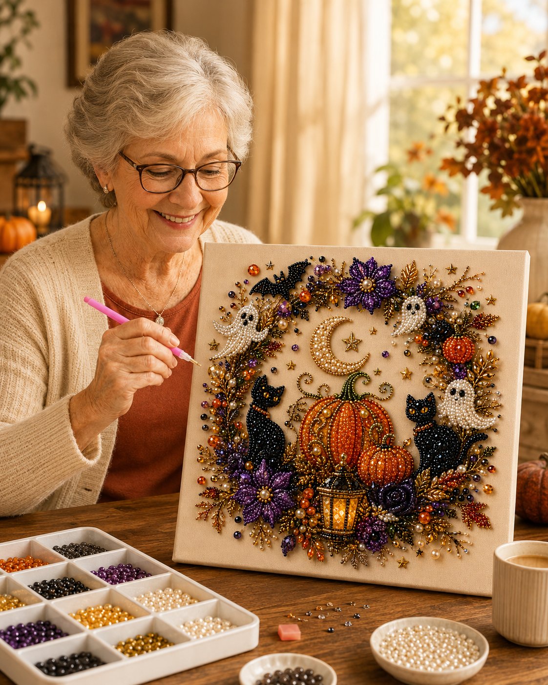 💥 Last Day 41% OFF – 👻✨ Halloween Pearl Art DIY Kit – Turn Tiny Pearls into Spooky-Cute Magic