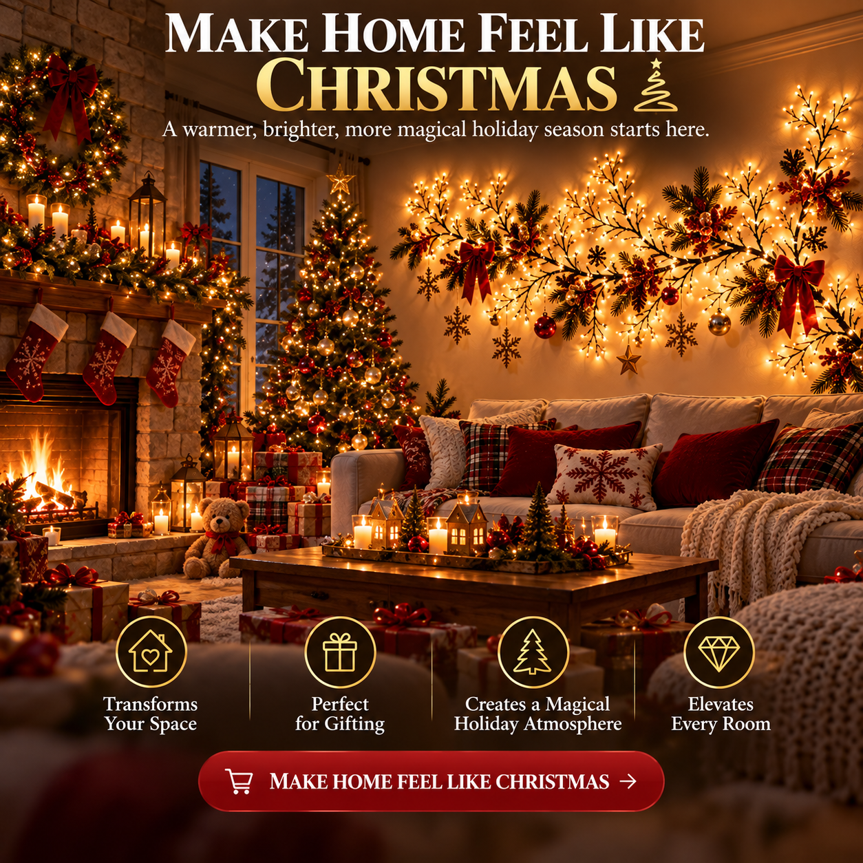 🎄✨ChristmasGlow™ Flexible Branch-Style Holiday Lights with Remote Control