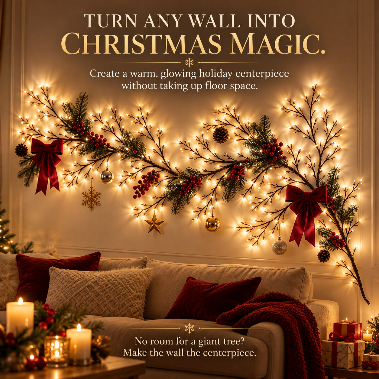 🎄✨ChristmasGlow™ Flexible Branch-Style Holiday Lights with Remote Control
