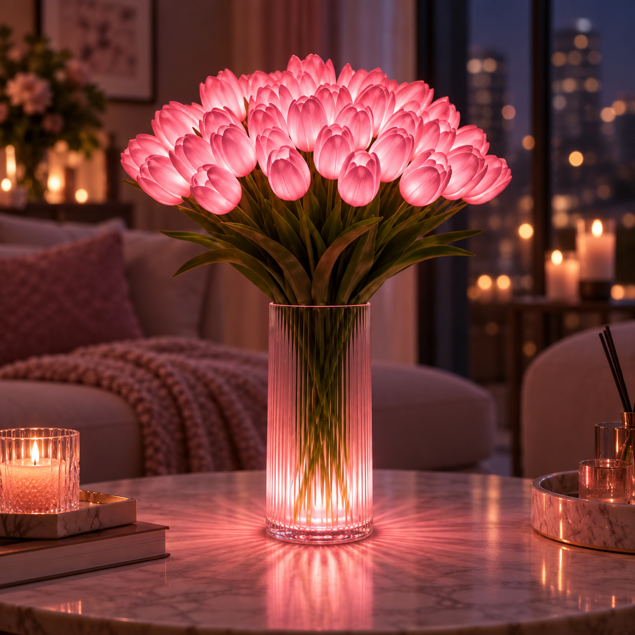 🔥 Save 62%🌷 Glowing Tulip LED Flower Bouquet, Artificial Tulip Table Lamp for Home Decor