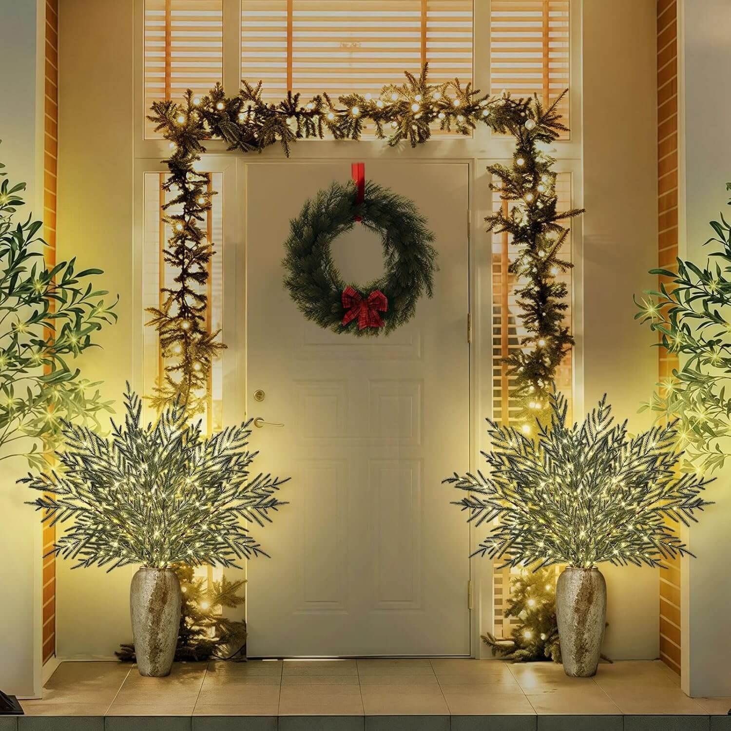 🔥Pre-Lit Lighted Norfolk Pine Branches🏆Artificial Christmas Greenery Stems for Mantel, Vase & Holiday DIY Decor