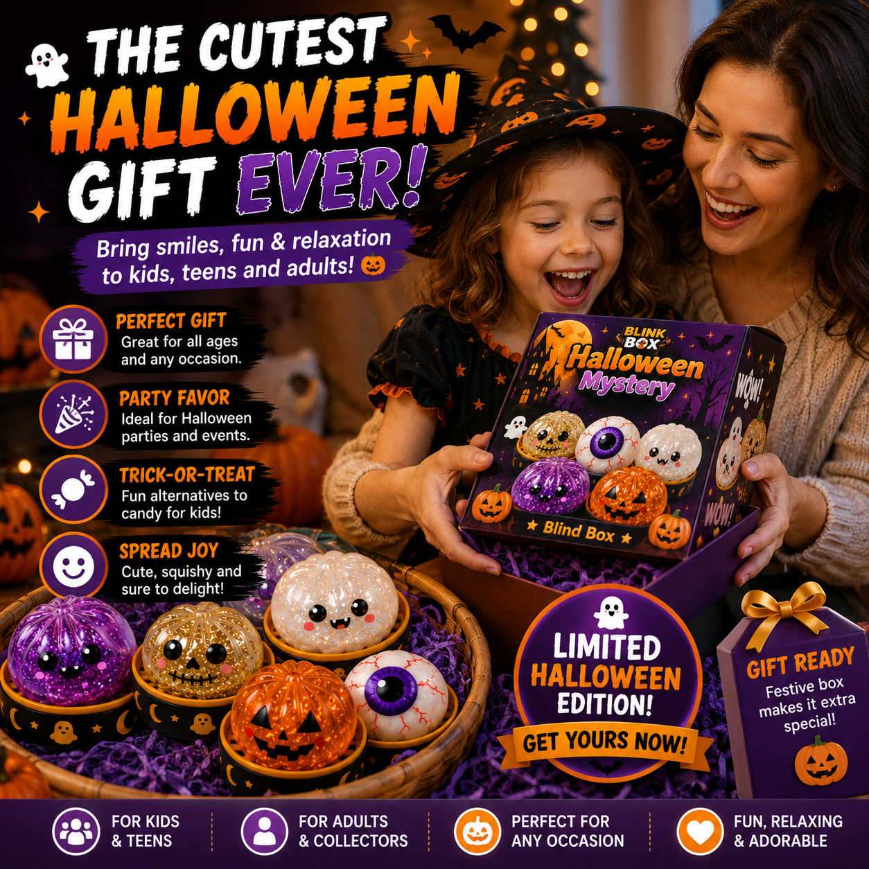 🎃 Halloween Steamed Bun Squishy Mystery Box Toy🔥  