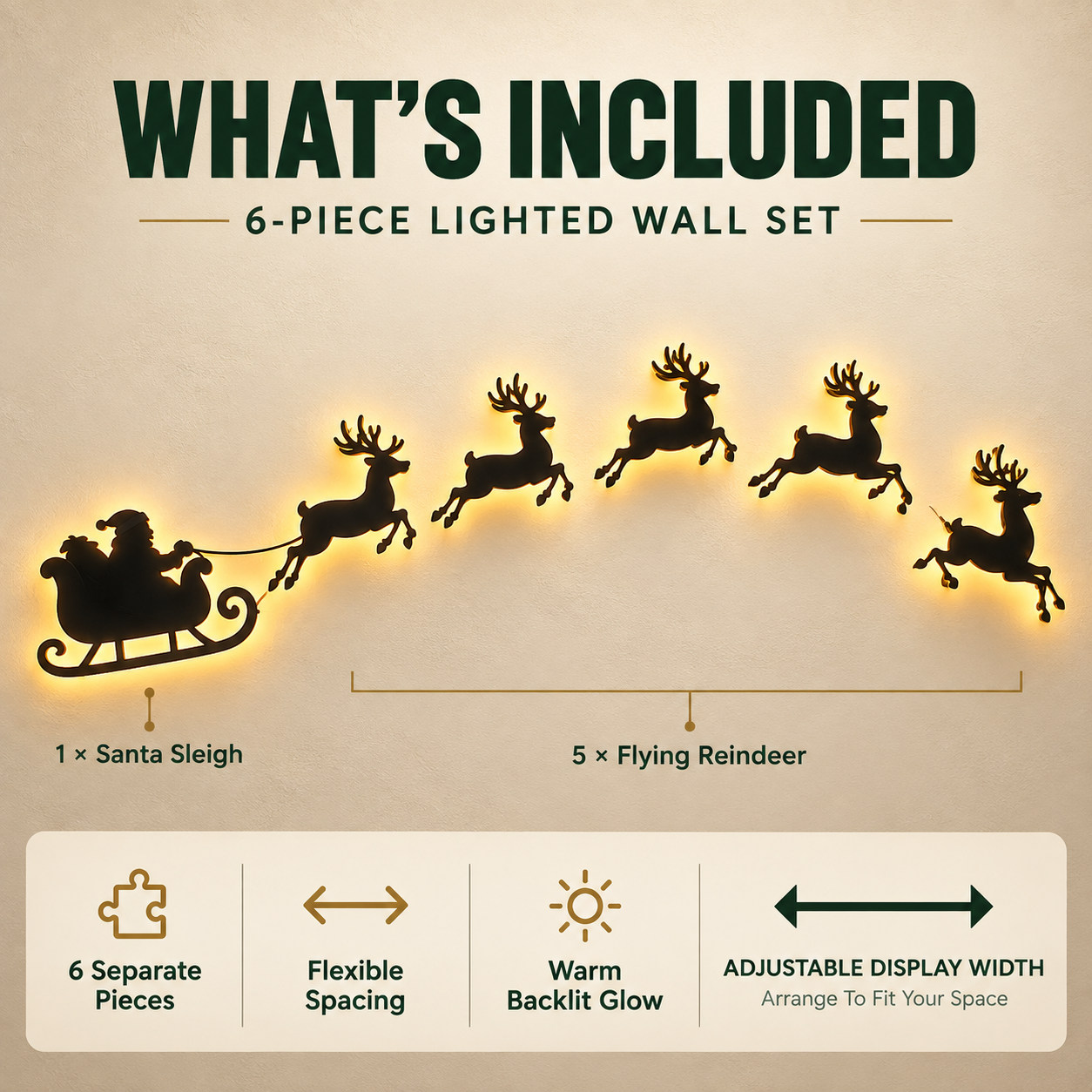 🎅🦌 Lighted Santa & Reindeer LED Wall Decor with Remote ✨ Christmas Holiday Decoration