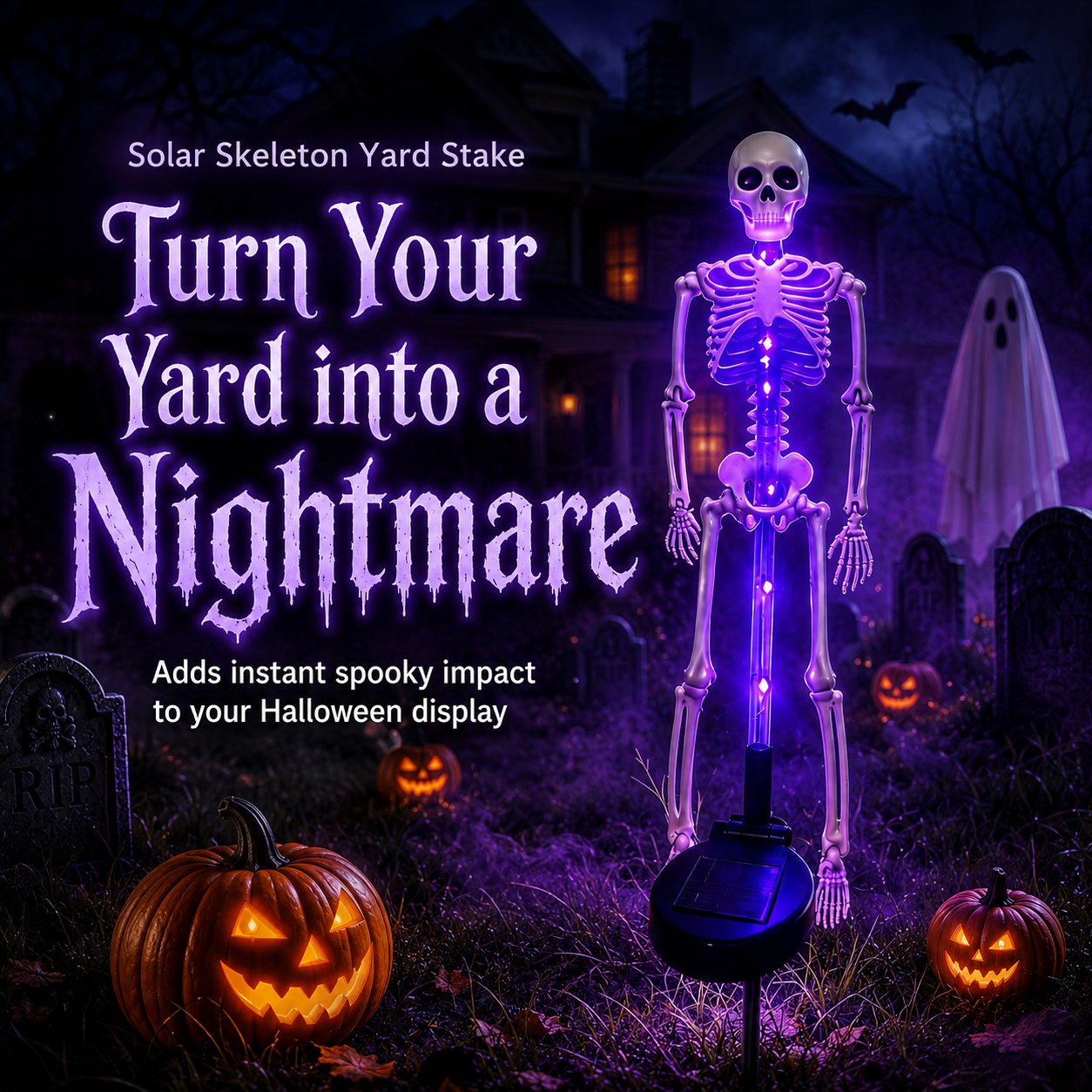 🎃 Buy 2 Get 1 FREE 👻 Solar LED Skeleton Yard Stakes 💀 Spooky Halloween Garden Decorations | Purple, Orange & Green