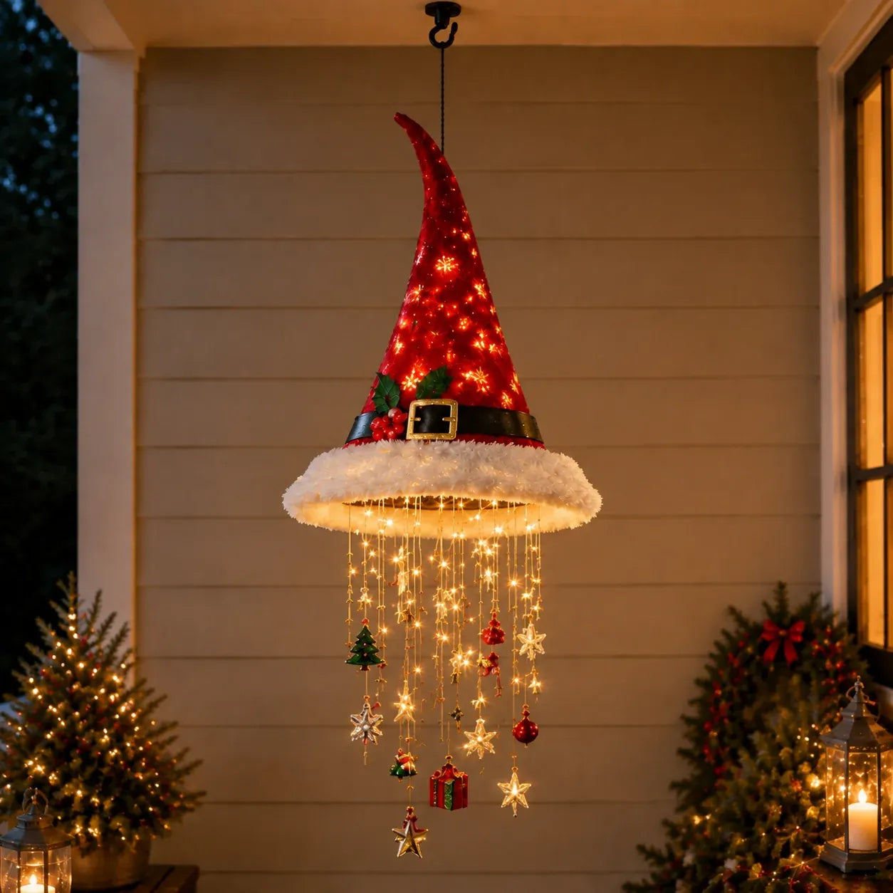 🔥Today 49% OFF🎅Lighted Santa Hat Hanging Chandelier 🎄 | 3 Styles Warm LED Christmas String Light | Indoor Outdoor Porch Holiday Decor Gift
