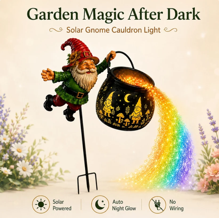 🎁 50% OFF 🌈 Gnome Cauldron Solar Garden Light – Spooky Neon Glow 🧙‍♂️