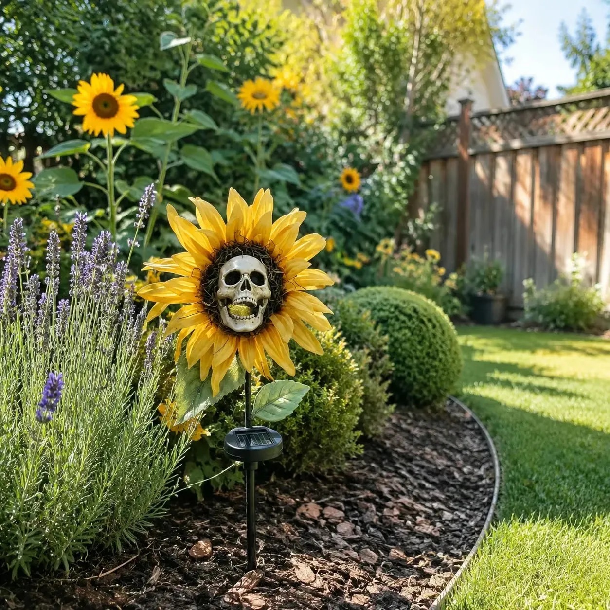 🌻 Solar Sunflower Skull Stake Light - Illuminate Your Halloween with Spooky Charm!