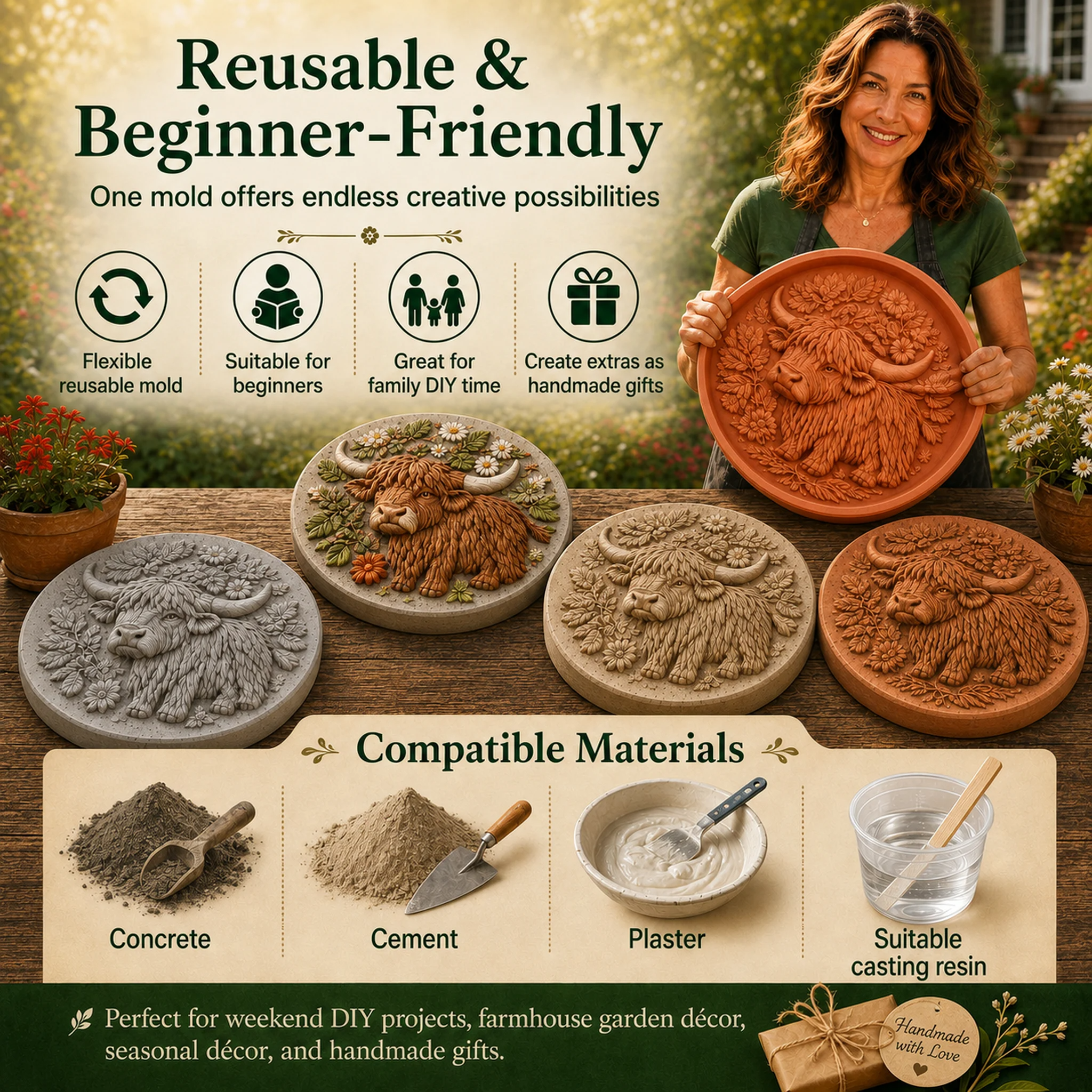 💥 LAST DAY 49% OFF - Reusable Animal-Themed Garden Art Mold – Bring Nature to Life in Your Garden (📦Buy 2 Free Shipping)