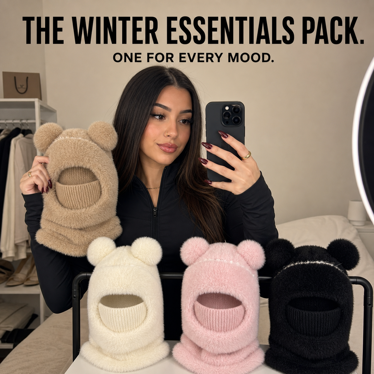 🎄🧸Teddy Bear Balaclava – Trendy Bear Ear Winter Hood for Outings & Photos