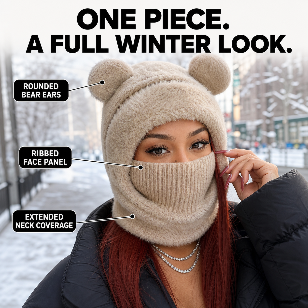 🎄🧸Teddy Bear Balaclava – Trendy Bear Ear Winter Hood for Outings & Photos