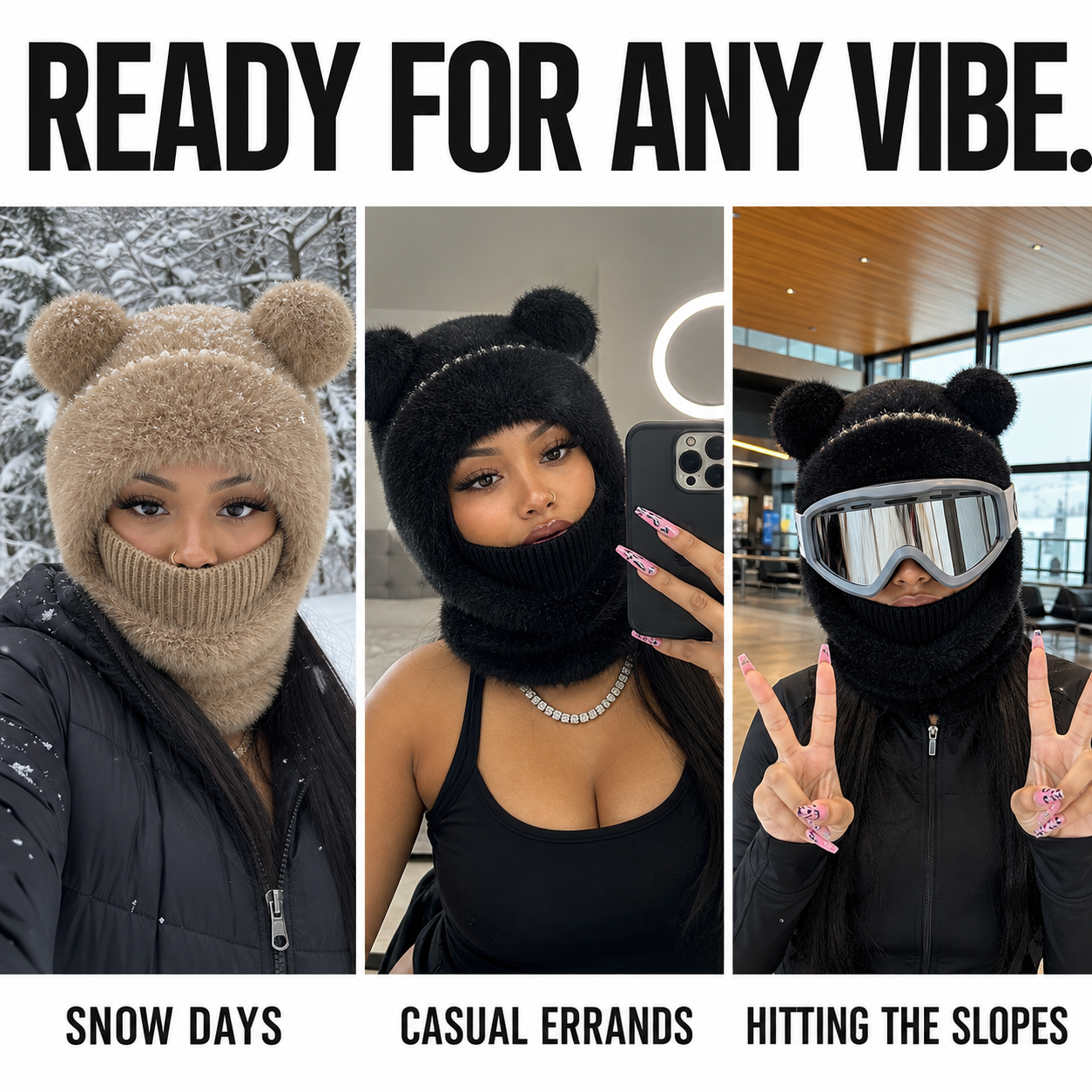 🎄🧸Teddy Bear Balaclava – Trendy Bear Ear Winter Hood for Outings & Photos