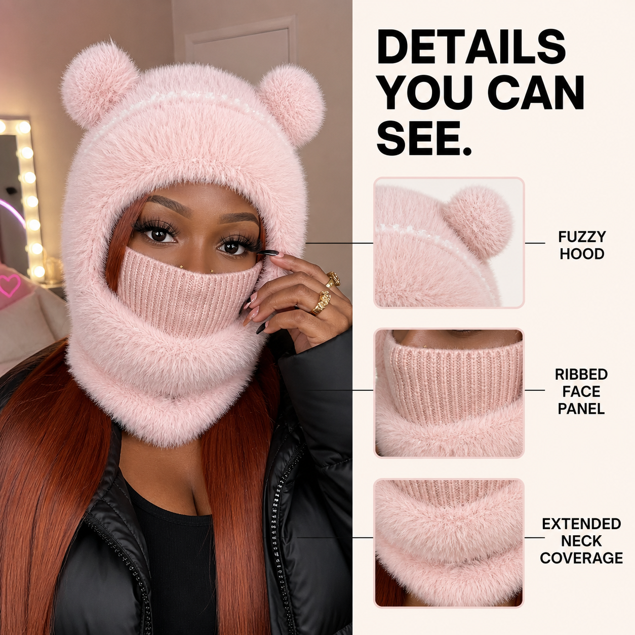 🎄🧸Teddy Bear Balaclava – Trendy Bear Ear Winter Hood for Outings & Photos