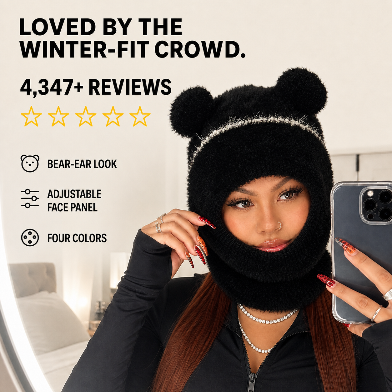 🎄🧸Teddy Bear Balaclava – Trendy Bear Ear Winter Hood for Outings & Photos
