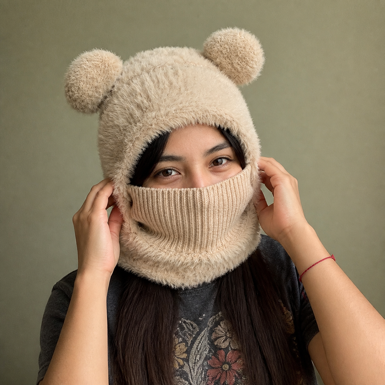 🎄🧸Teddy Bear Balaclava – Trendy Bear Ear Winter Hood for Outings & Photos