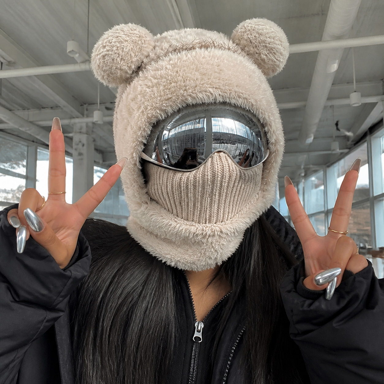 🎄🧸Teddy Bear Balaclava – Trendy Bear Ear Winter Hood for Outings & Photos