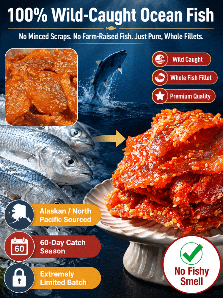 【200 pieces/pack】 Wild Alaskan Pollock Jerky - Honey Spicy Sesame | High Protein - No Preservatives 🎣🌶️