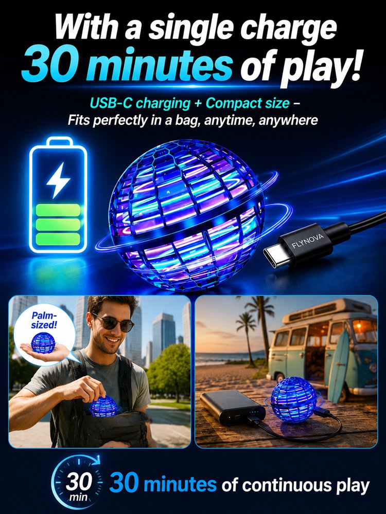 🚀 THROW IT. CONTROL IT. WATCH IT FLY BACK LIKE MAGIC! 🚀 Flynova Pro Magic Flying Ball — One Charge Keeps the Fun Going for Up to a Month While Every Throw Trains Your Hands, Eyes and Whole Body! 🌈⚡
