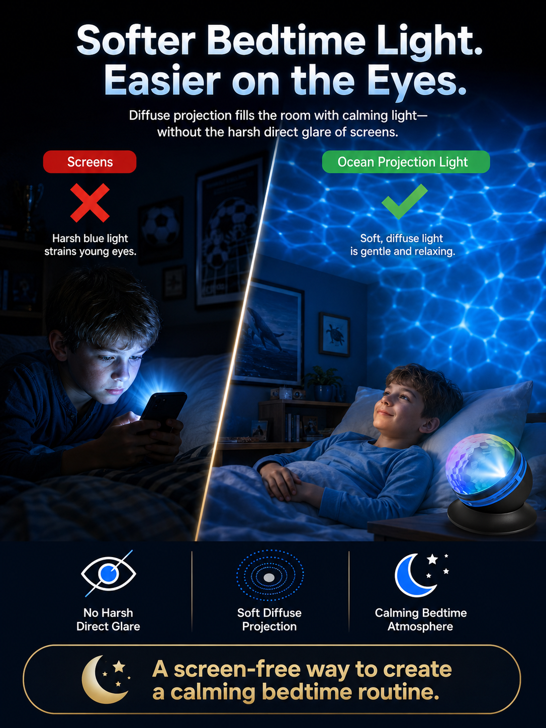 Topacme™2-in-1 lmmersive Projection &Purple AmbientProtection Mode | Large-sphere projection & 4K immersive visuals. Instantly soothe your night!