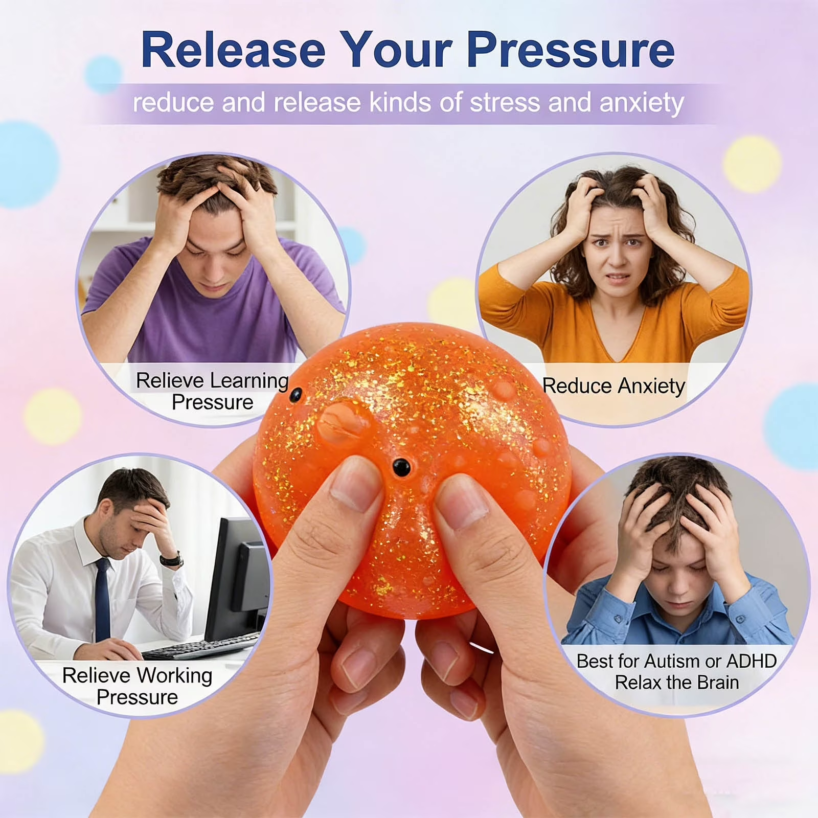 Slow Rebound Stress Ball for Adults Dough-Like Texture Slow Rise Sensory Ball Non-Toxic TPR Anxiety Relief Office Desk Fidget Kneading Ball