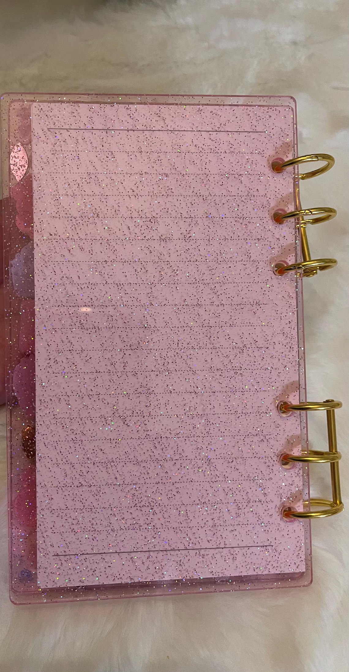 Kawaii Charmed & Jeweled Pink Gold Spiral Acrylic Notebook