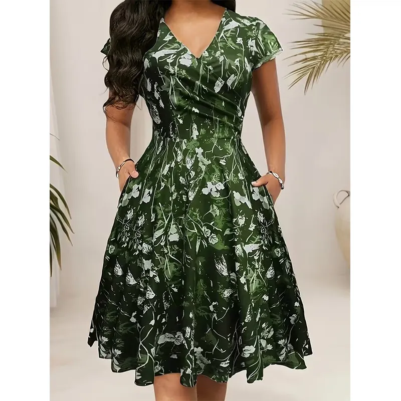 👗Teraz 50% taniej! 🌺Elegancka damska sukienka we wzory z kieszeniami