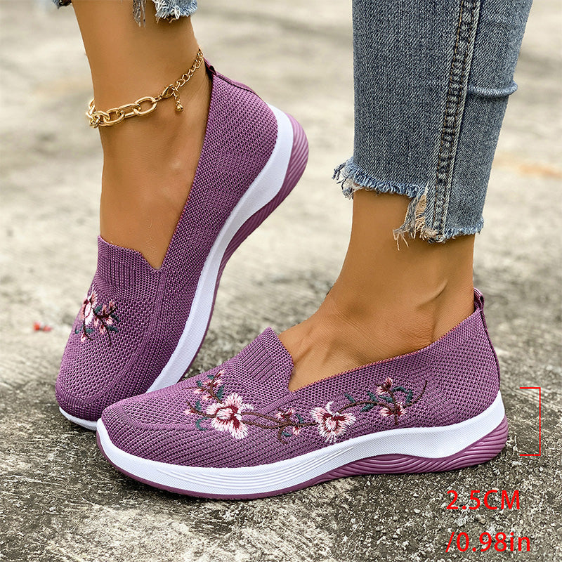 👟 Damskie przewiewne buty slip-on z kwiatowym wzorem