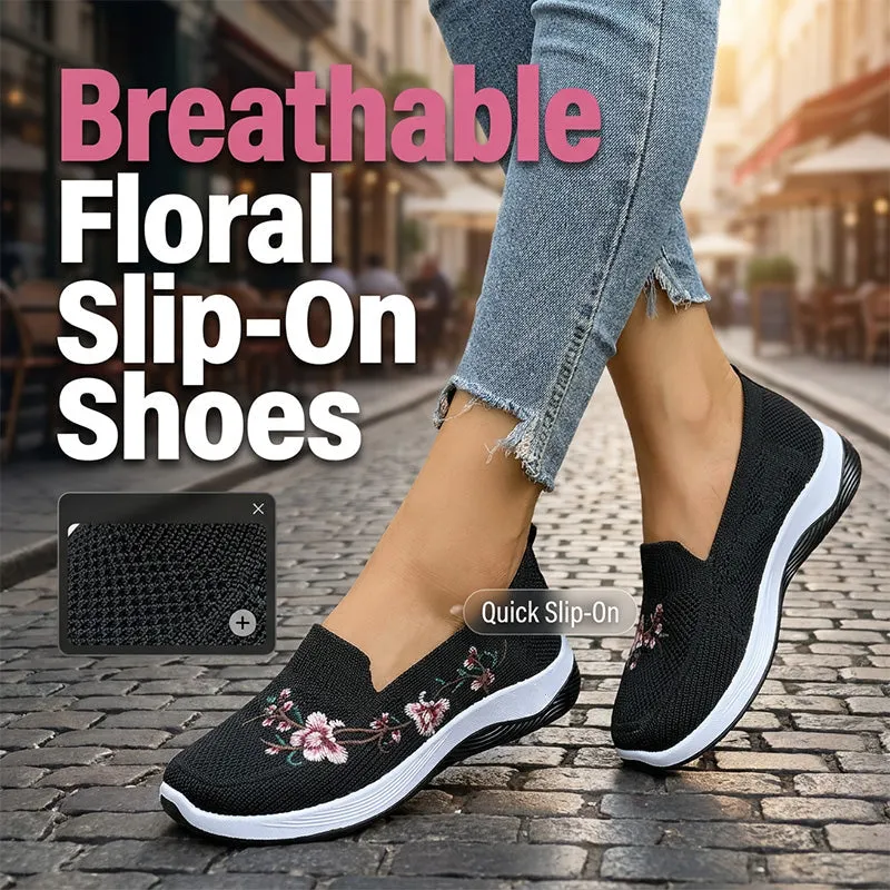 👟 Damskie przewiewne buty slip-on z kwiatowym wzorem