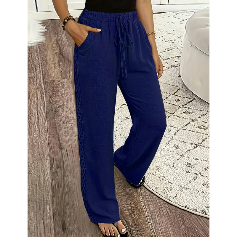 👖🌸 Lekkie spodnie w stylu boho z koronką i elastycznym pasem