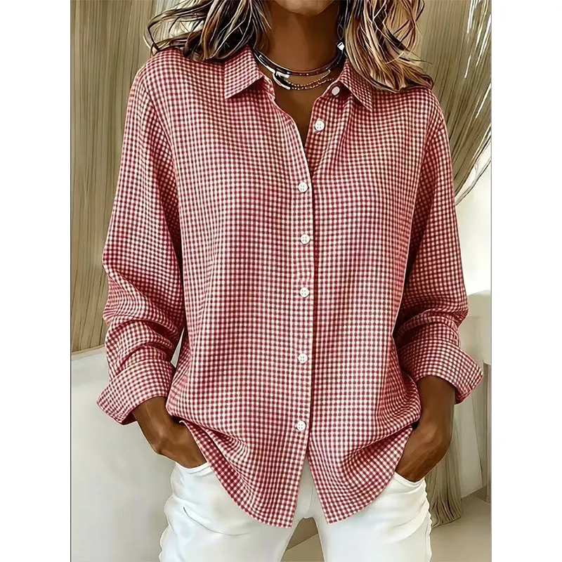 👕 Damska długa bluzka w kratę w stylu retro