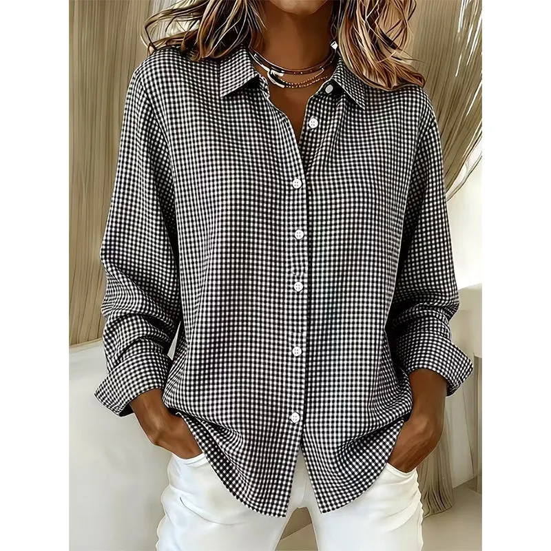 👕 Damska długa bluzka w kratę w stylu retro